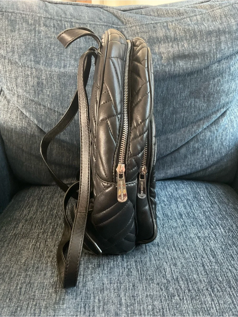 Michael Kors Abbey Black Quilted Leather Backpack - silver hardware